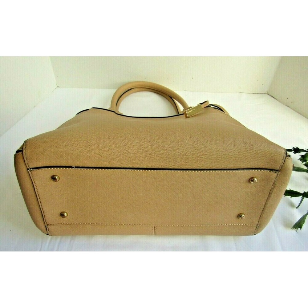 Calvin Klein Taupe Leather Shoulder Bag Womens Designer Structured Handbag - Picture 7 of 10